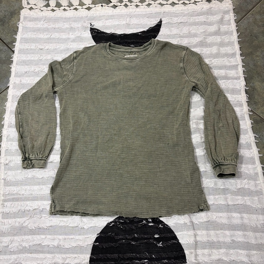 We The Free Distressed Womens Cotton Blend Gauze Shirt Green Sz XS Boho Casual